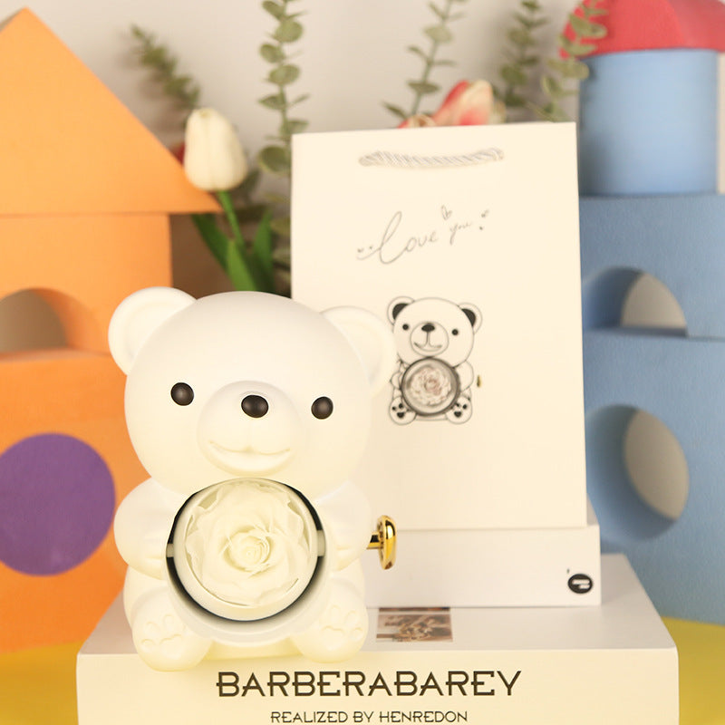 Teddy Bear with Real Preserved Rose & Necklace