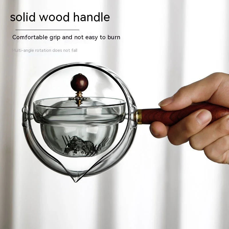 Redtrinket™ Semi automatic Rotary Heat resistant Glass Teapot