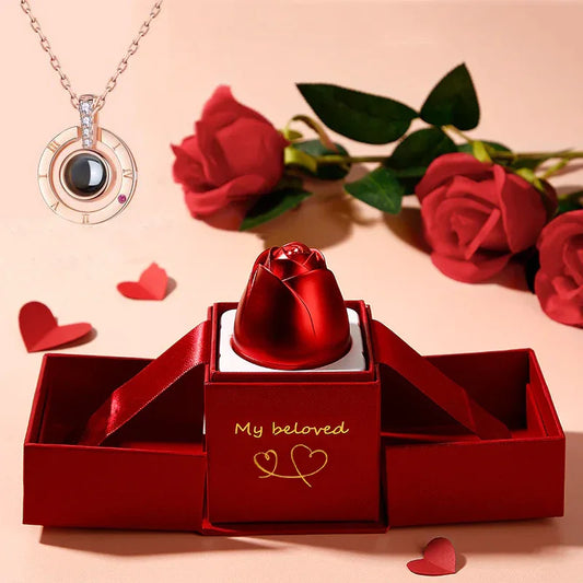 Hot Valentine's Day Gifts Metal Rose Jewelry Gift Box Necklace For Wedding
