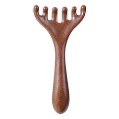 Natural Sandalwood Five-Claw Scalp Massager Gua Sha Tool Back Scratcher Spa Handheld Meridian Massage Comb Hair Care
