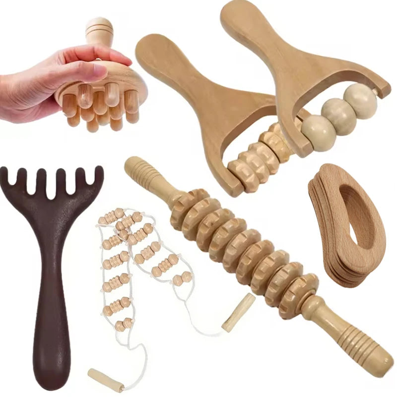 Household Wooden Massage Roller Handheld Manual Body Massage Guasha Tool Full-body Hand Push Trigger Point Massager Women Men