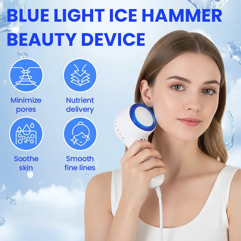 Skin Cooling Cold Hammer Machine Cold Compress Blue Photon Skincooler Facial Reduce Swelling Shrink Pore Ice Cooler Calming Care