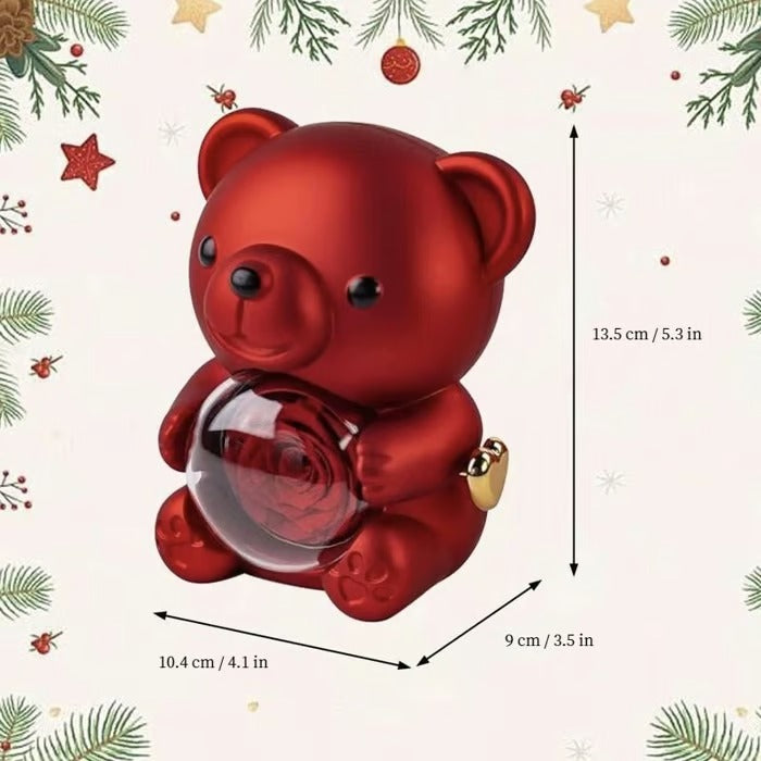 Teddy Bear with Real Preserved Rose & Necklace