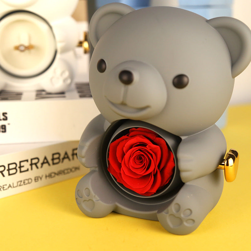 Teddy Bear with Real Preserved Rose & Necklace