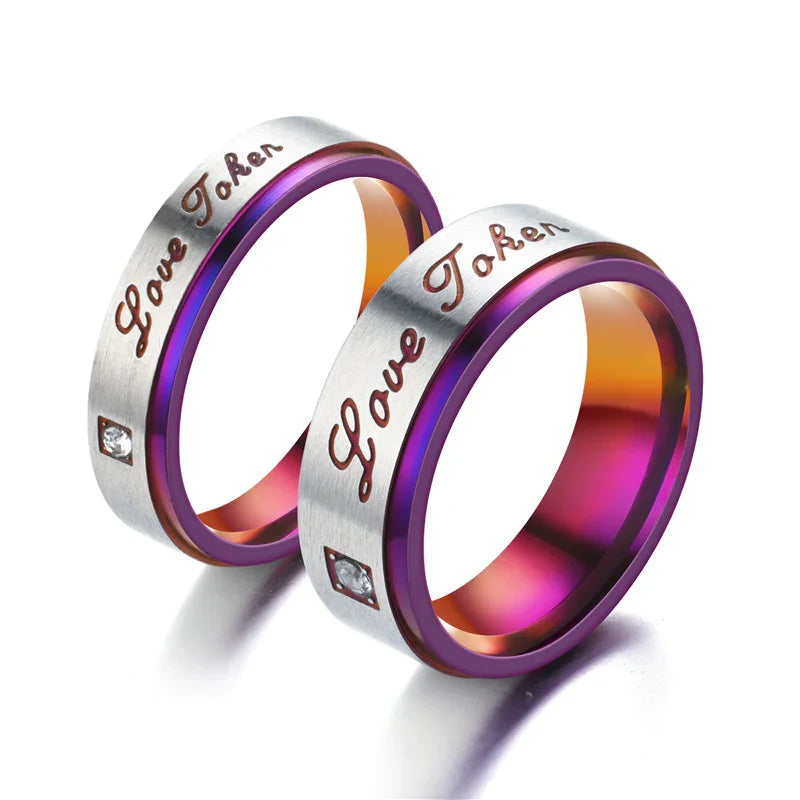 Redtrinket™ Purple Love Design Titanium Steel Couple Rings
